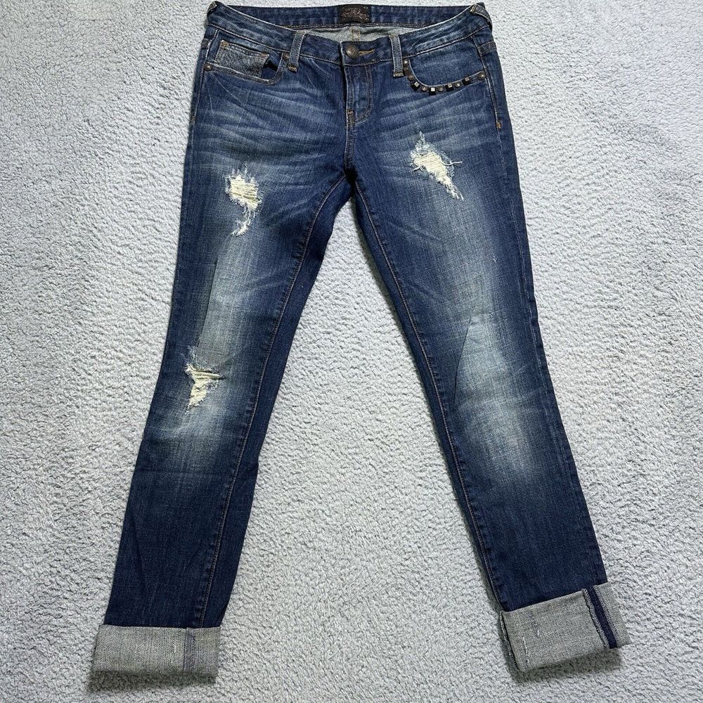Rerock for Express Woman's Distressed Skinny Selvedge Denim Jeans Size 4 30x32